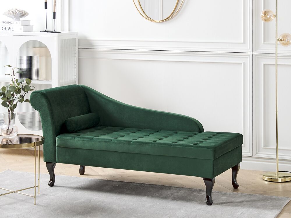 Left Hand Velvet Chaise Lounge with Storage Dark Green PESSAC Beliani.cz