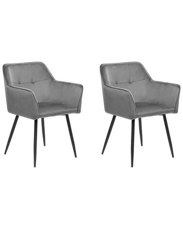 Conjunto de 2 sillas de comedor de terciopelo gris oscuro/negro JASMIN