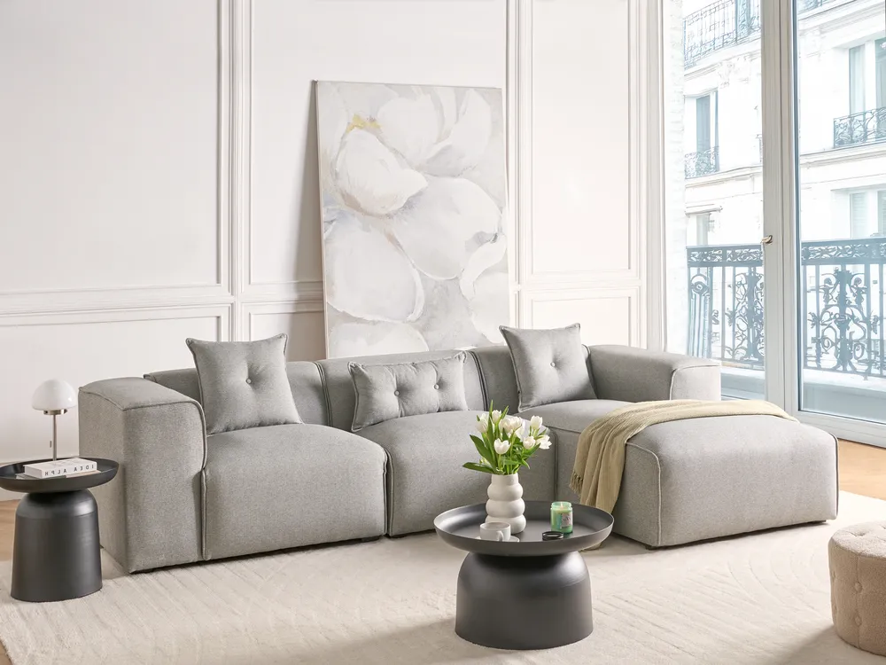 Corner Sofa 3 Seater DOLVA Fabric Light Grey Left Hand_745528
