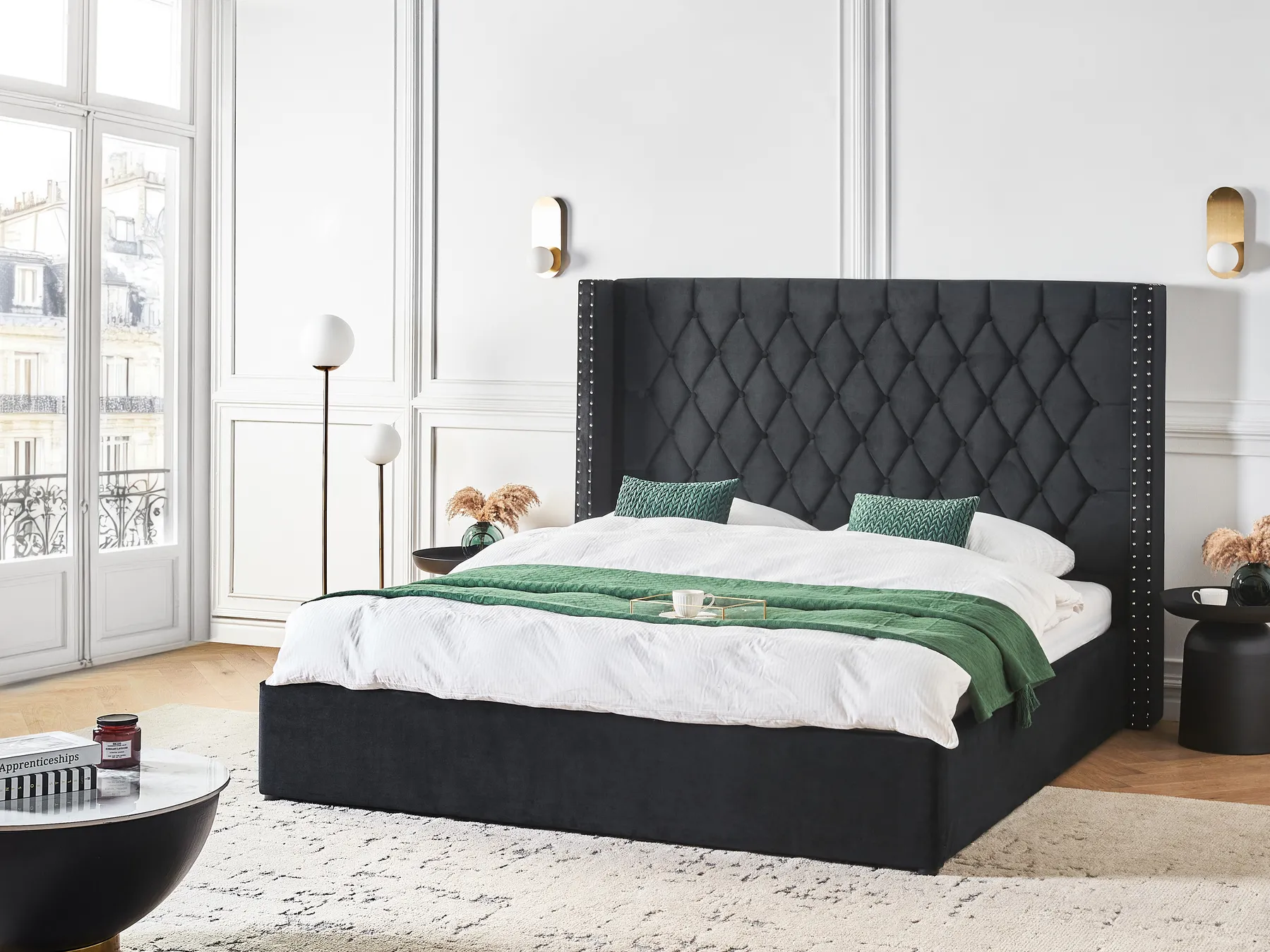 Ottoman Bed LUBBON Velvet Black 180 x 200 cm (EU Super King)_1044102