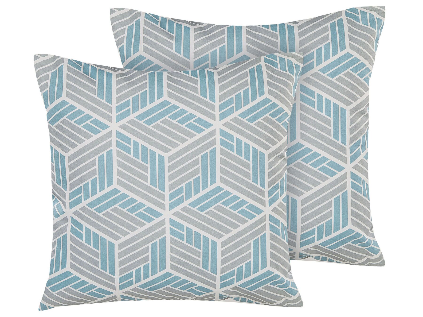 Lot de 2 coussins de jardin à motif géométrique gris et bleu 45 x 45 cm VEGGIO_776341