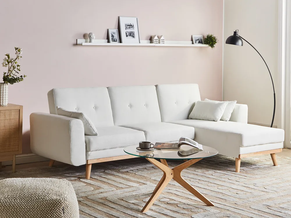 Corner Sofa Bed 3 Seater KAARINA II Fabric White Left Hand