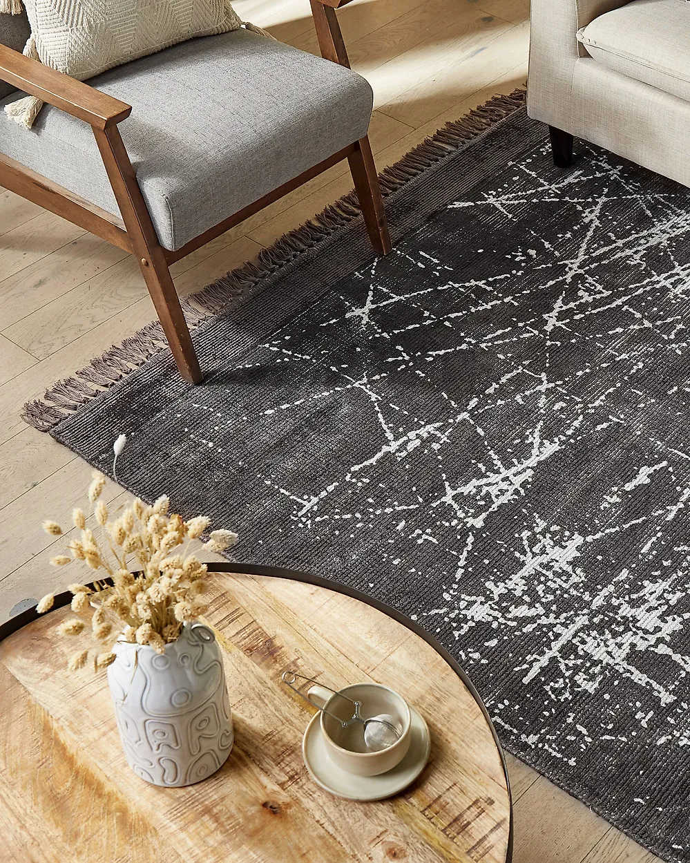 Rug HANLI Dark Grey 160 x 230 cm Viscose_1178625