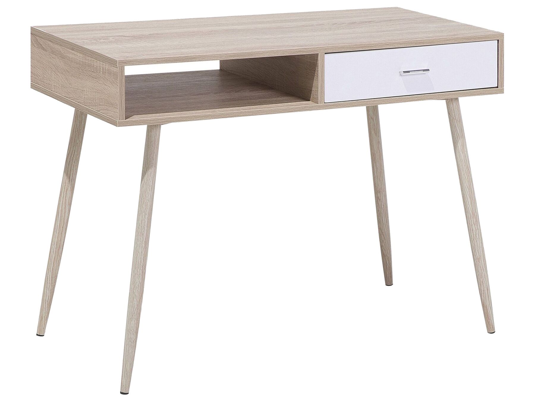 Scrivania in legno chiaro con un cassetto bianco 100 x 48 cm DEORA_710502