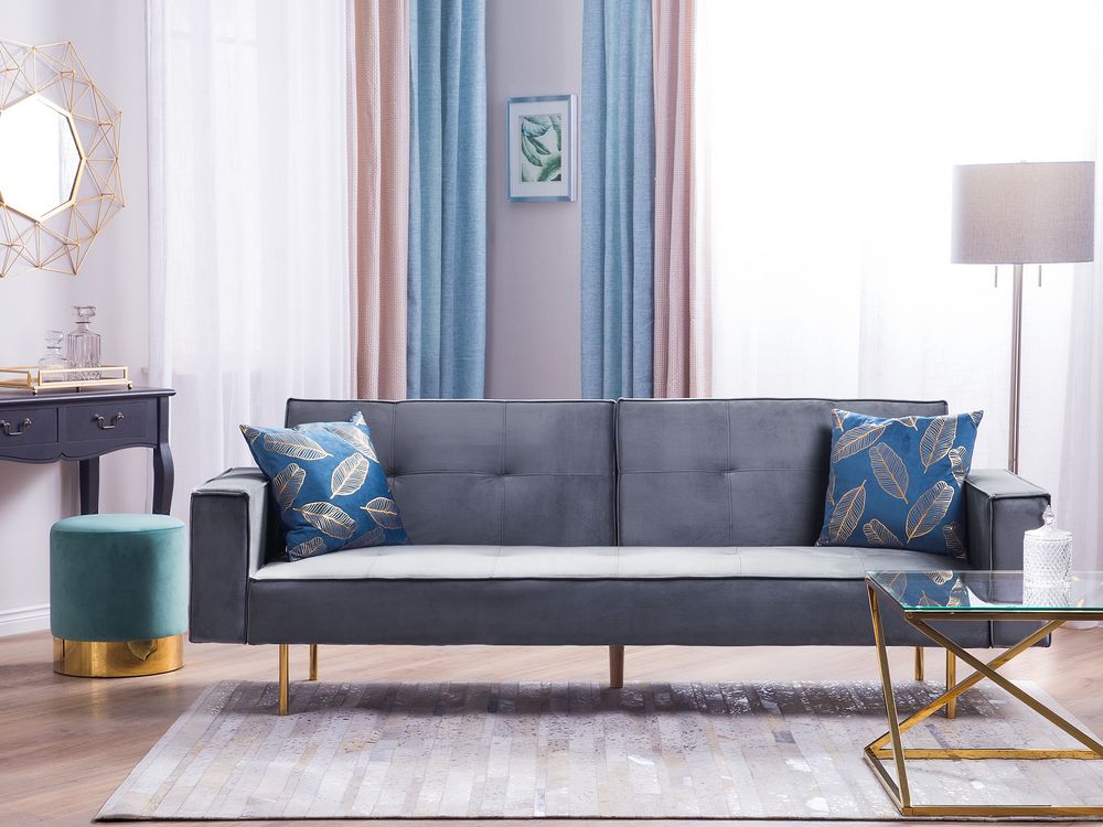 Sofá cama 3 plazas VISNES Terciopelo Gris