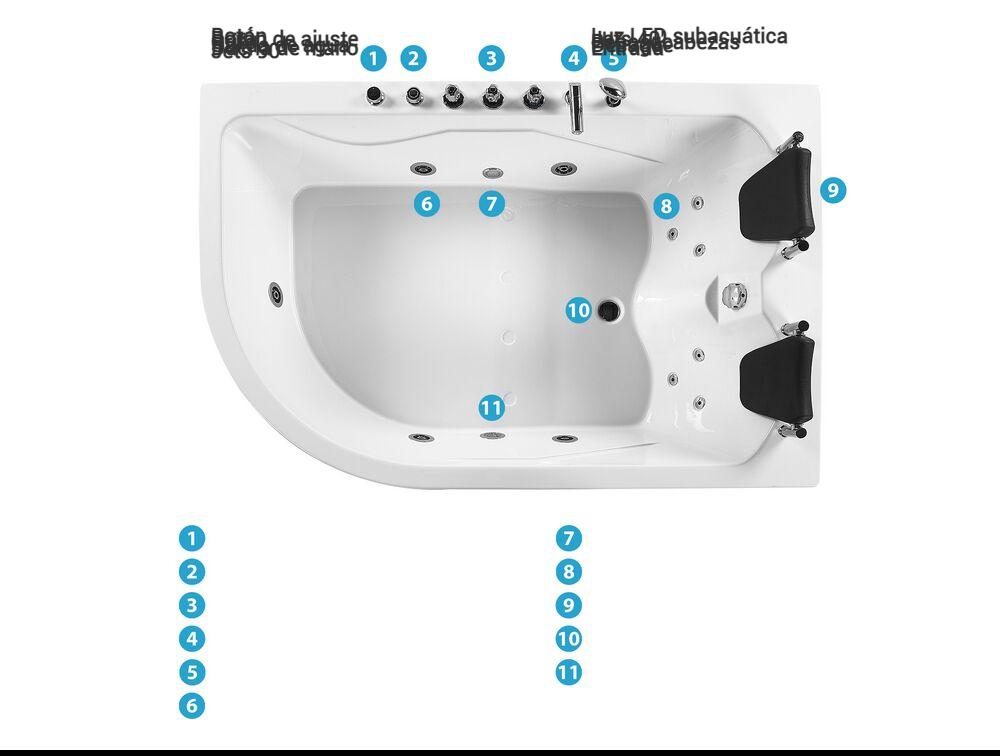Bañera de hidromasaje LED esquinera CALAMA 180 x 120 cm Blanco Izquierda_781606