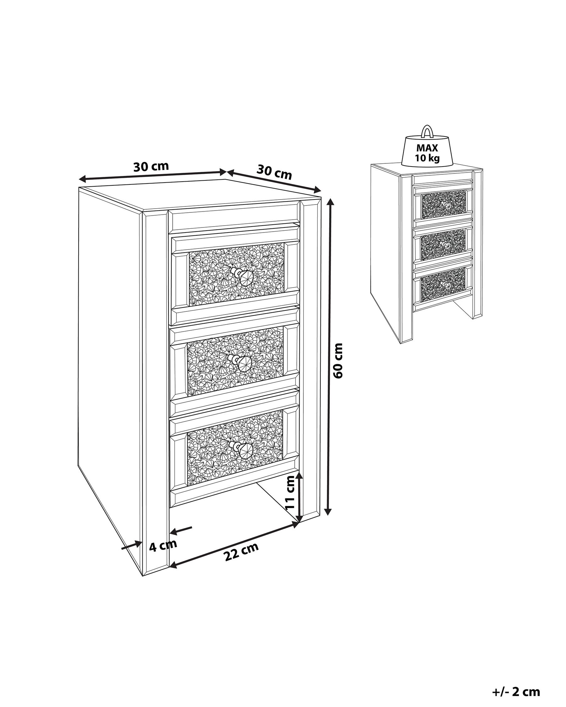3 Drawer Mirrored Bedside Table Silver LORAY_817874 3 Drawer Mirrored Bedside Table Silver LORAY_817874
