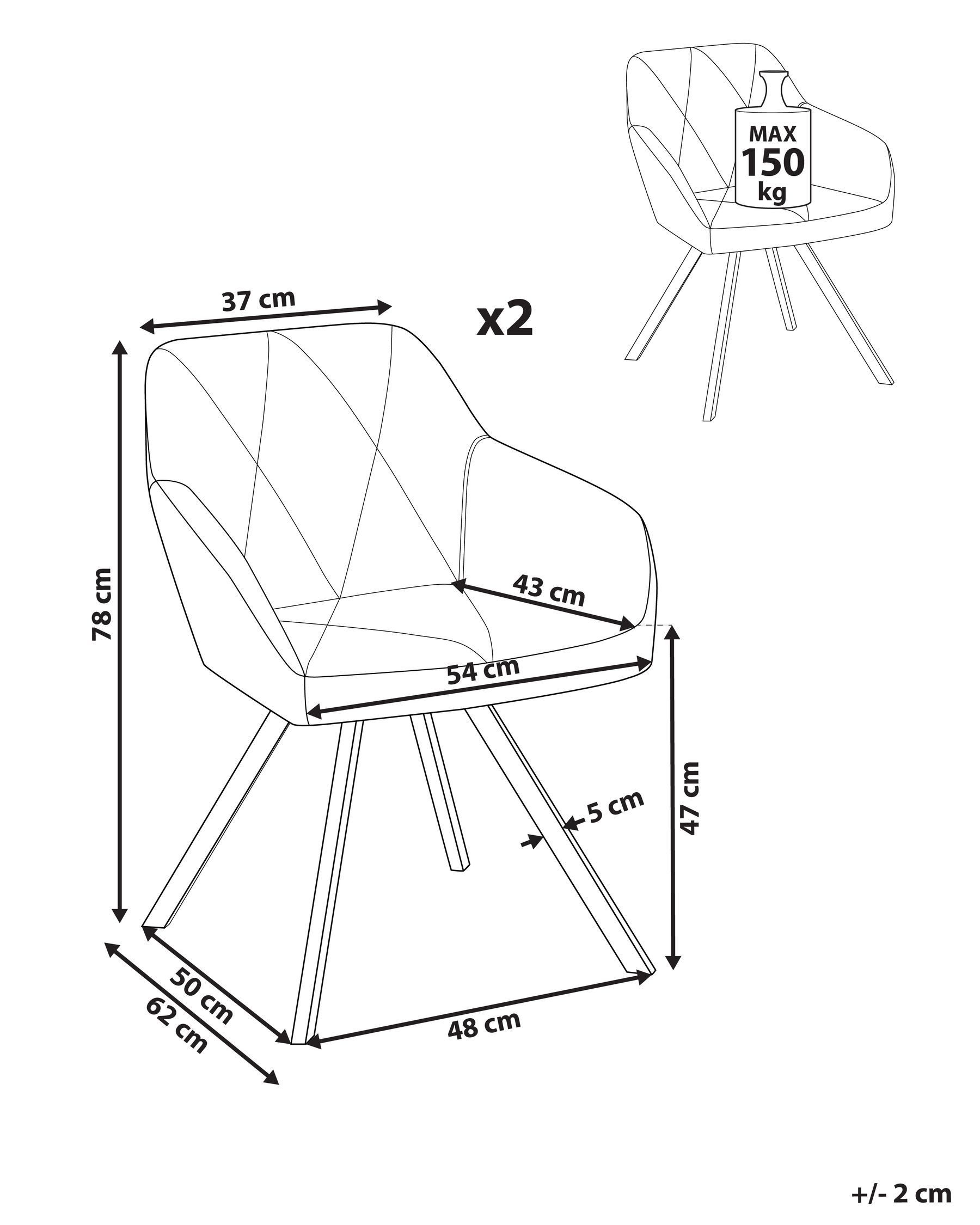 Set di 2 sedie da pranzo MONEE Tessuto Marrone dorato_816613