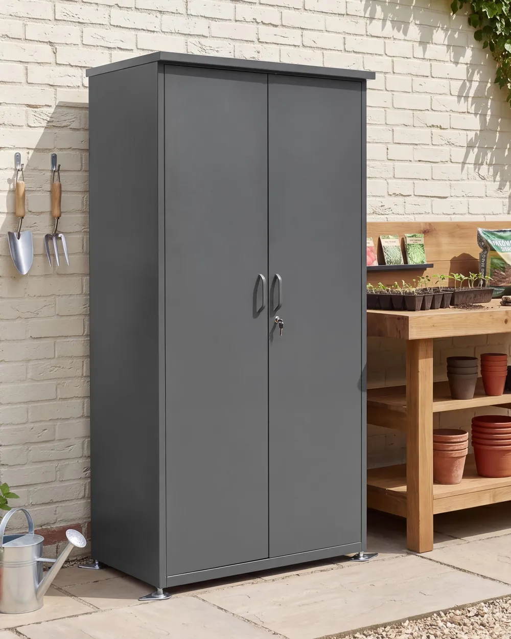 Garden Cabinet DORGALI 92 cm 188 cm Metal Graphite Grey