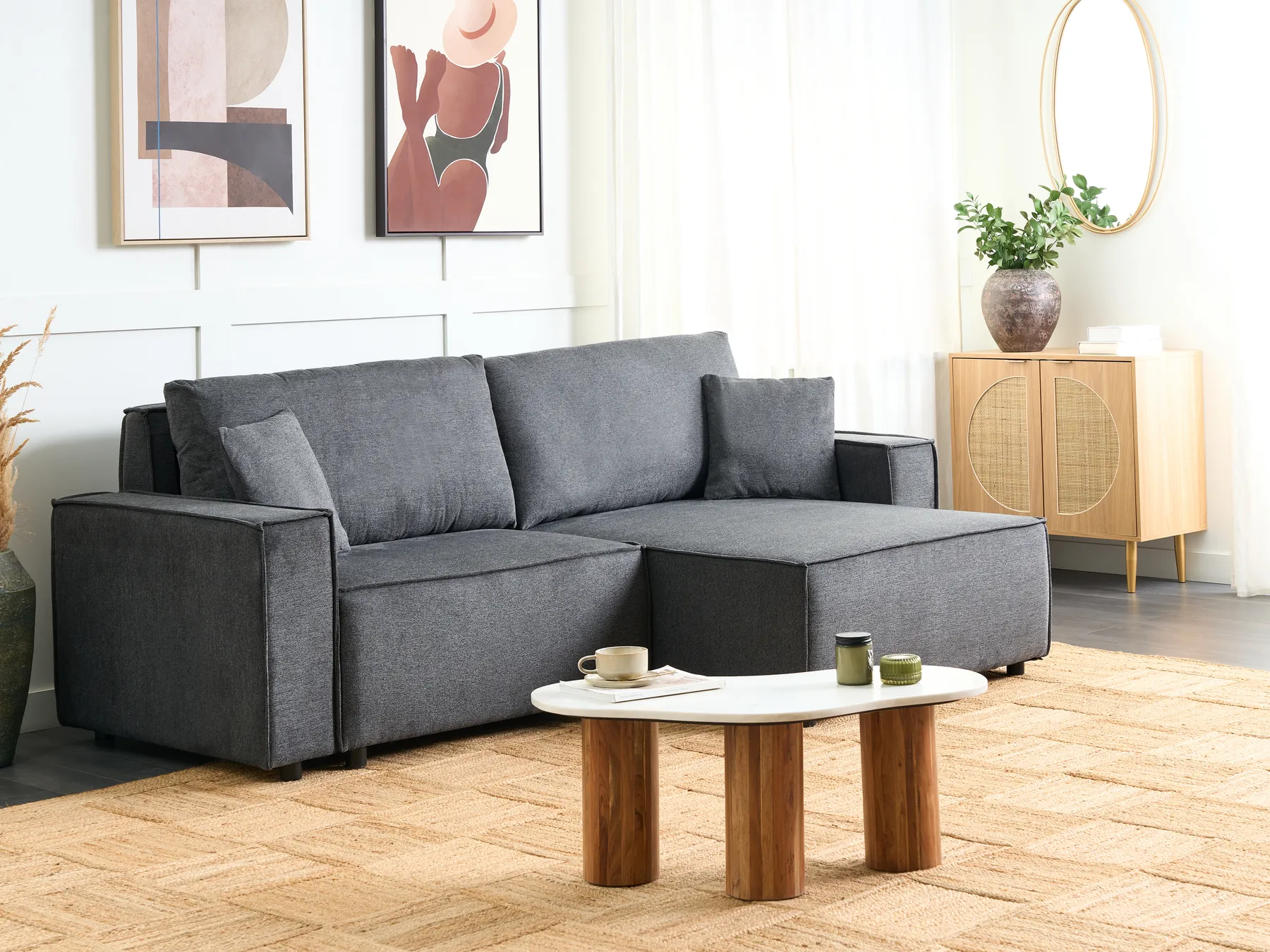 Corner Sofa Bed 3 Seater KARILA with Storage Fabric Dark Grey Left Hand_886044