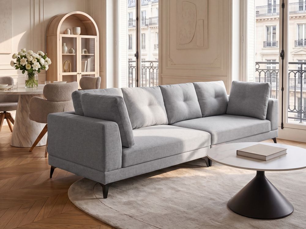 Sofa 4 Seater YURI Faux Linen Grey