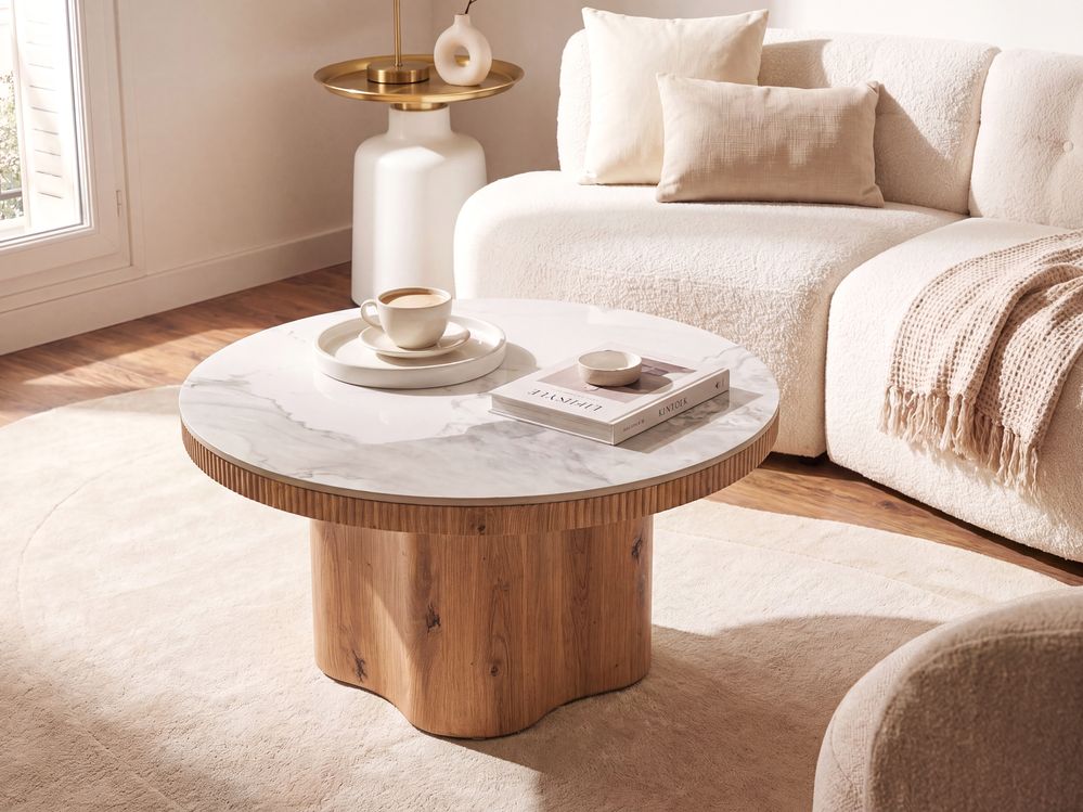 Coffee Table MALTBY Travertine Effect Light Brown