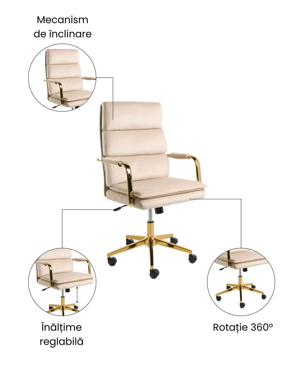 Scaun ergonomic VAMURE Catifea Bej deschis_1071141