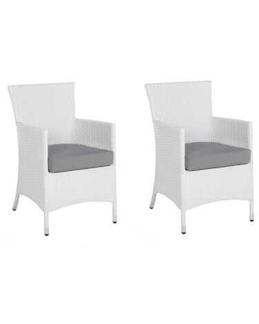 Lot de 2 chaises de jardin blanches avec coussins gris ITALY