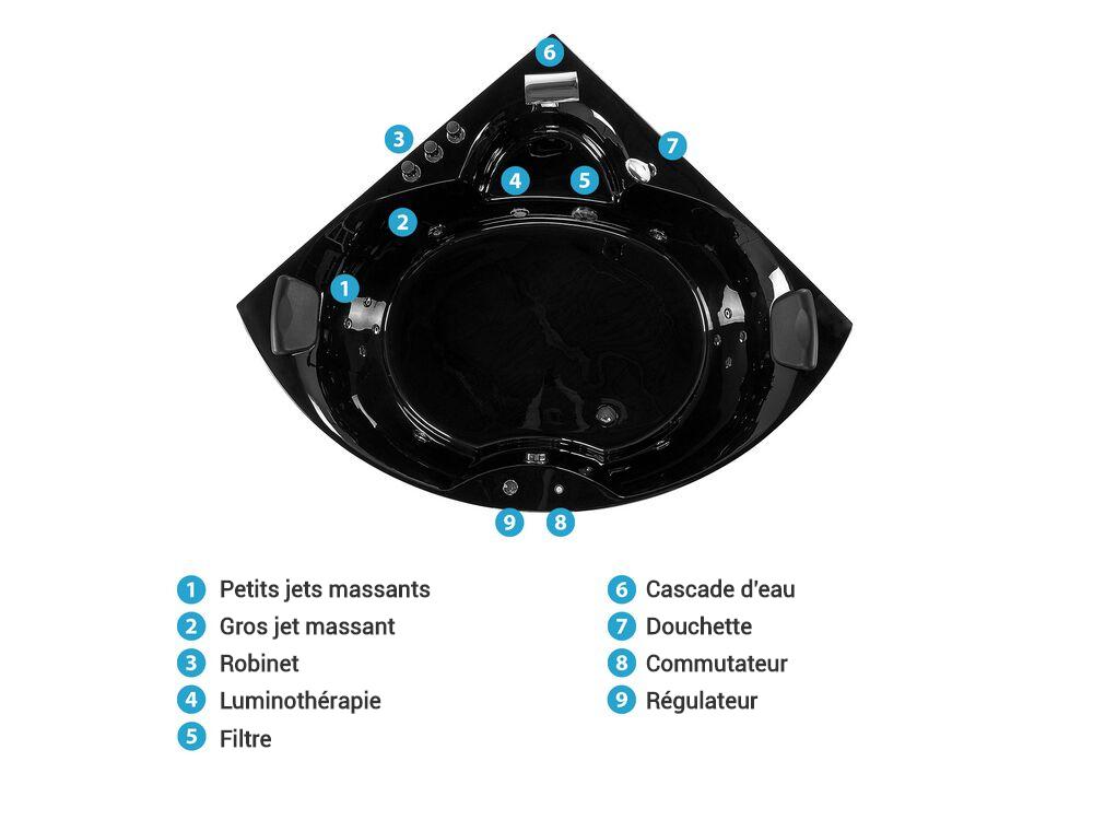 Baignoire d'angle à remous avec LED SENADO 205 x 150 cm Noir_781369