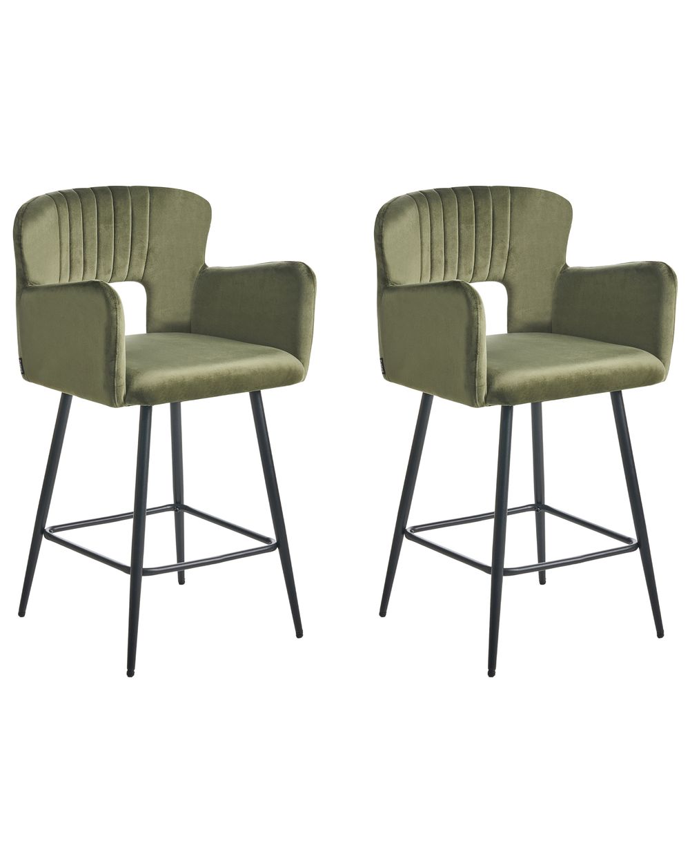 Lot de 2 chaises de bar SANILAC Velours Vert olive