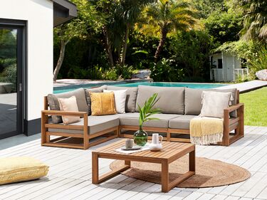 Right Hand 4 Seater Certified Acacia Wood Garden Corner Sofa Set Light TIMOR II