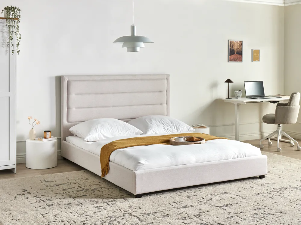 Letto Tessuto ROUEN 160 x 200 cm Beige chiaro
