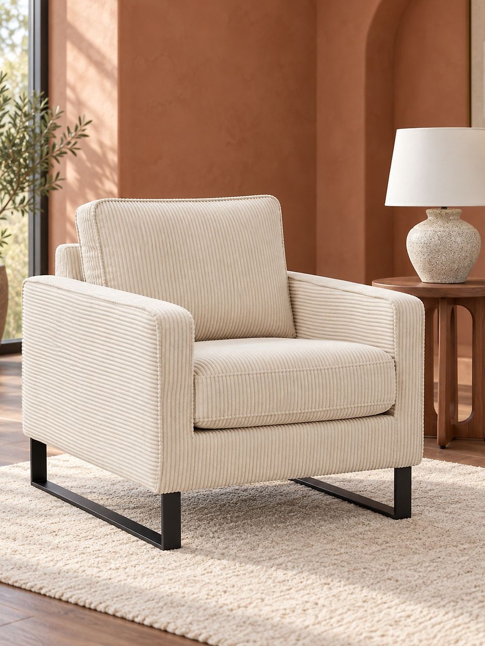 Poltrona VIND Velluto a coste Beige chiaro