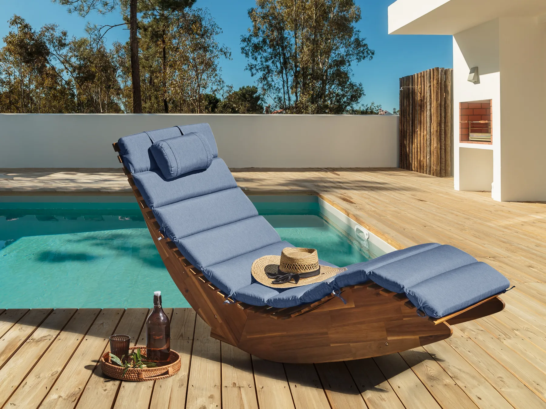 Sun Lounger Pad Cushion BRESCIA PREMIUM 180 x 60 cm Blue_1070571