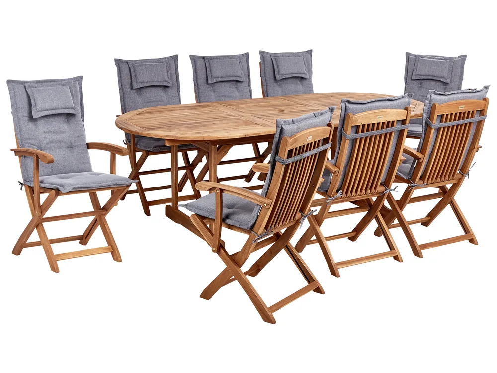 Set da pranzo da giardino 8 posti MAUI II con cuscini Legno d'acacia Grigio