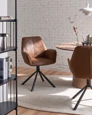 Set of 2 Dining Chairs Swivel WARNER Faux Suede Brown_1078091