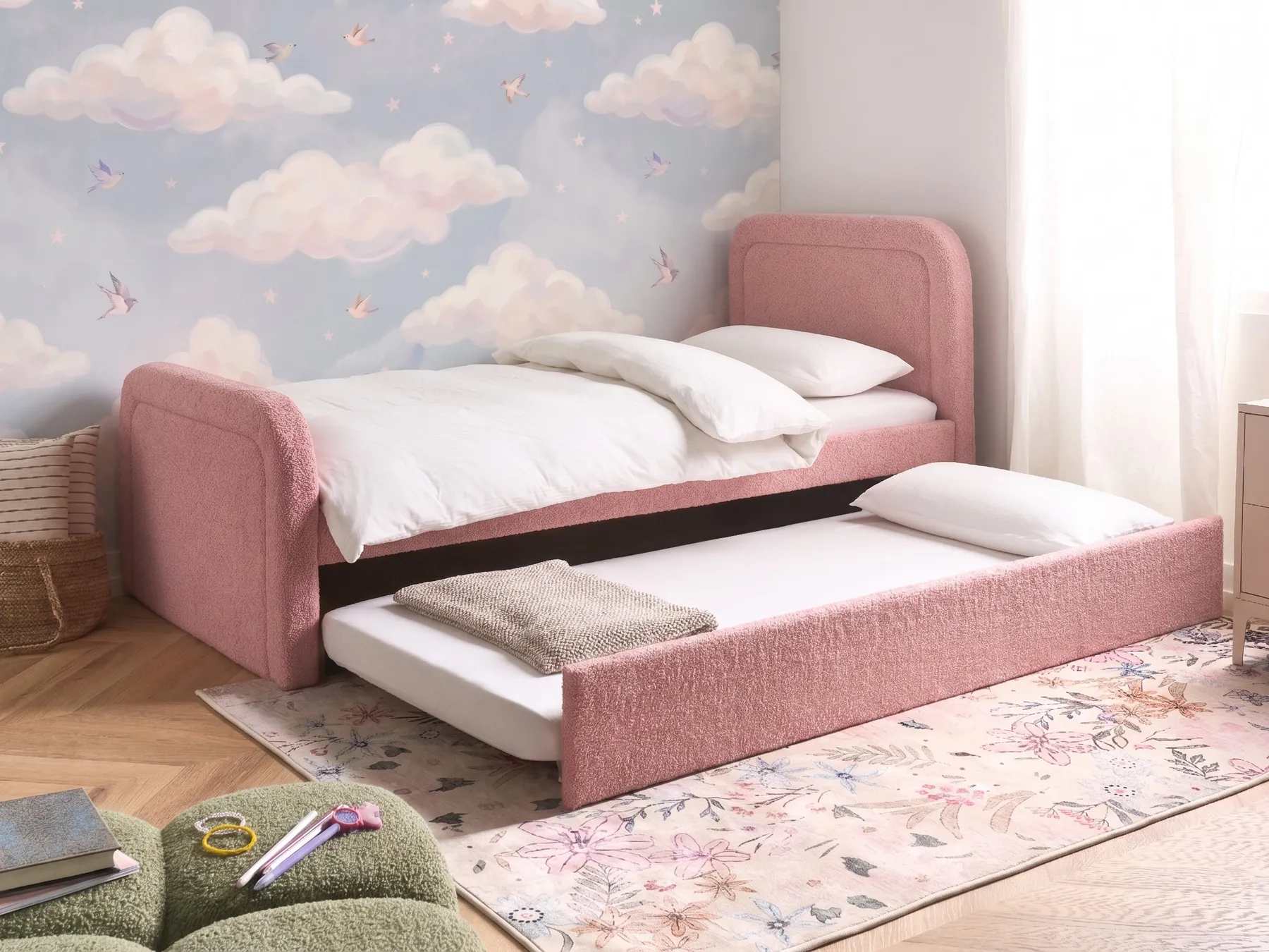 Trundle Bed Boucle RAYSSAC 90 x 200 cm (EU Single) Pink_1081104