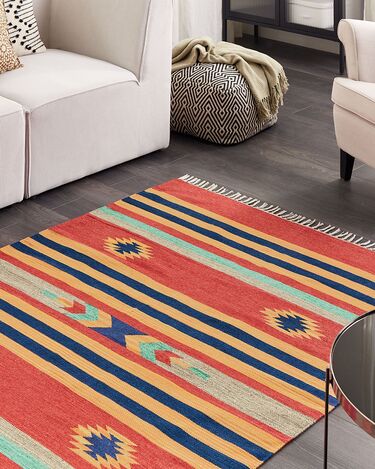 Cotton Kilim Area Rug 140 x 200 cm Multicolour HATIS