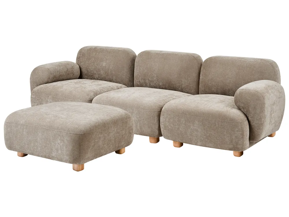 Modular Sofa 3 Seater AMLI with Ottoman Fabric Beige_1070327