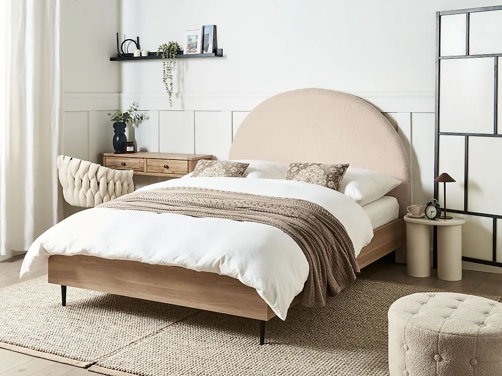Bed Boucle MILLAY 140 x 200 cm (EU Double) Beige_1172797