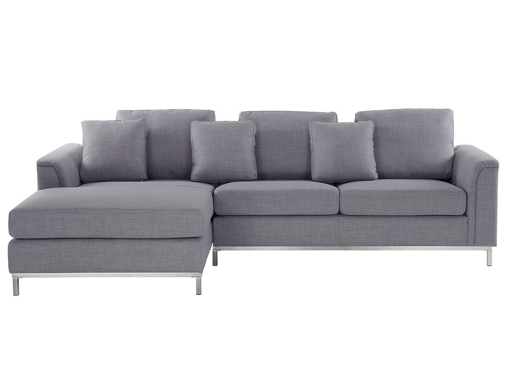 Corner Sofa 4 Seater OSLO Fabric Light Grey Right Hand