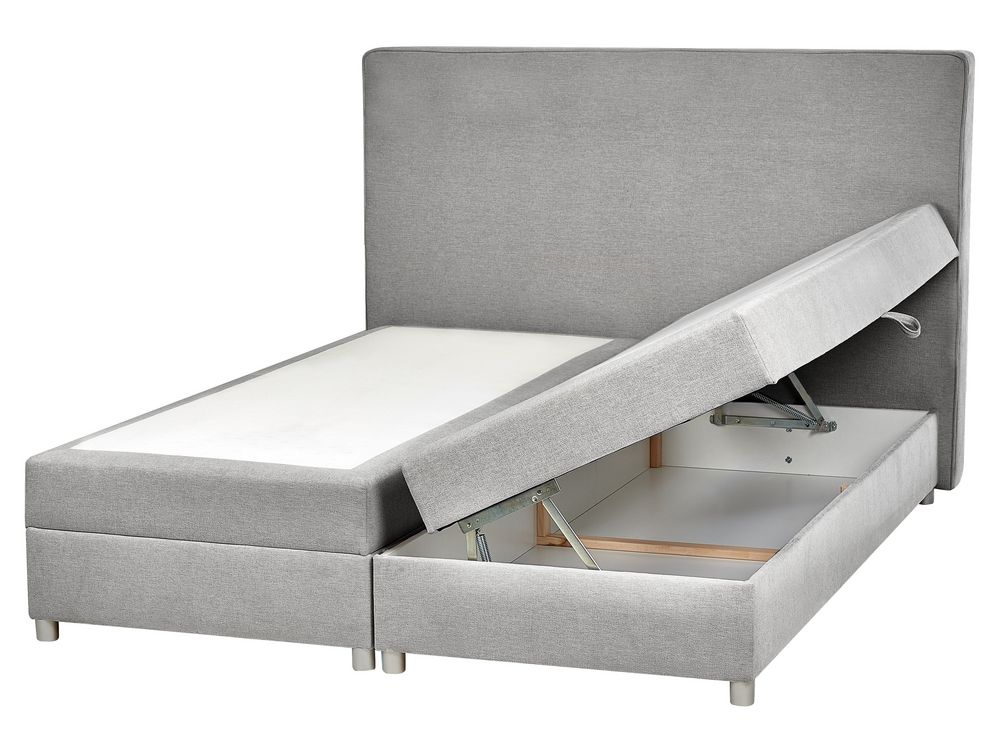 Pat boxspring cu depozitare MINISTER Gri deschis 160 x 200 cm