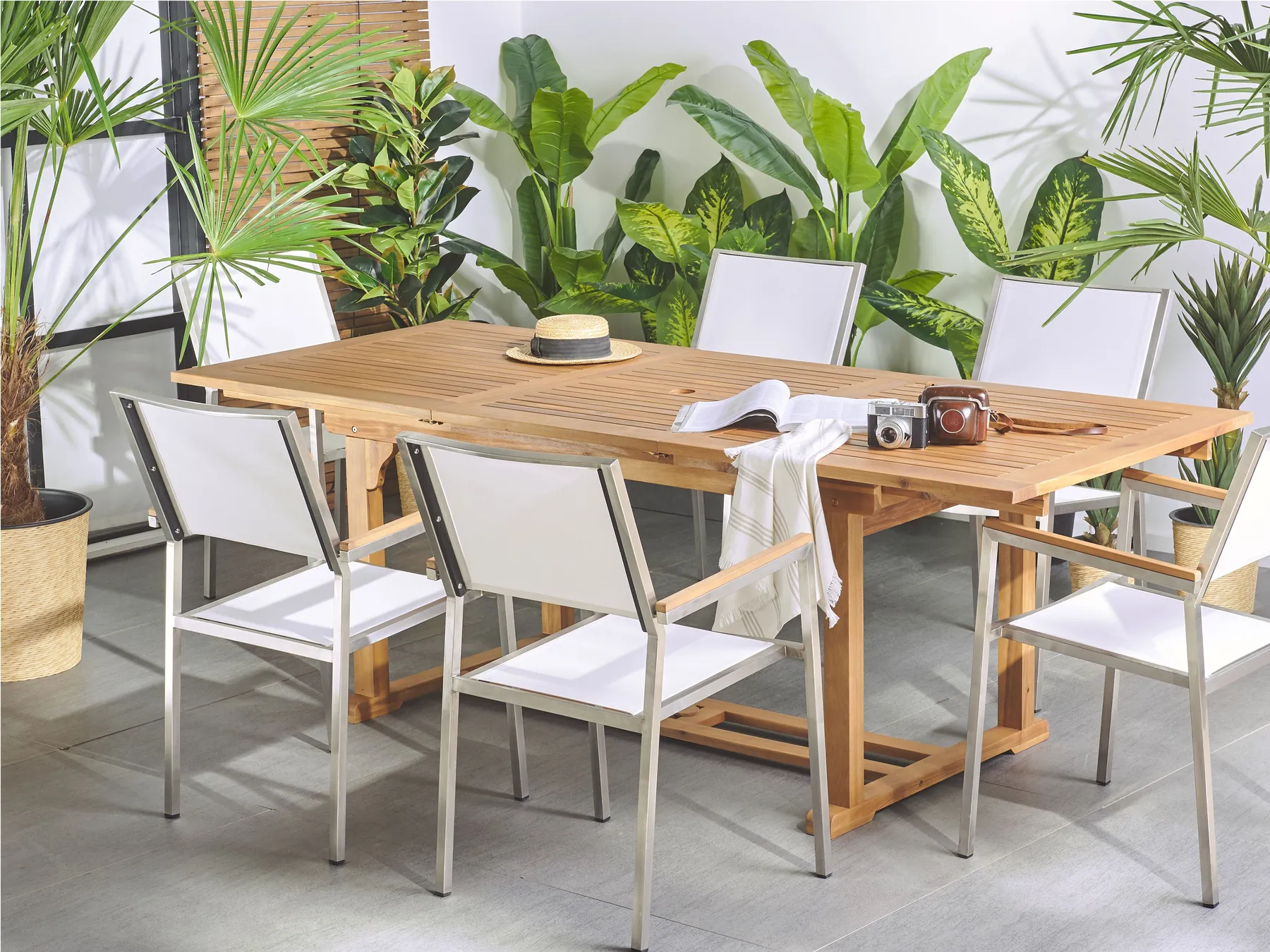 Tavolo da pranzo allungabile da giardino JAVA 160/220 cm 90 cm Legno d'acacia Marrone chiaro_8023
