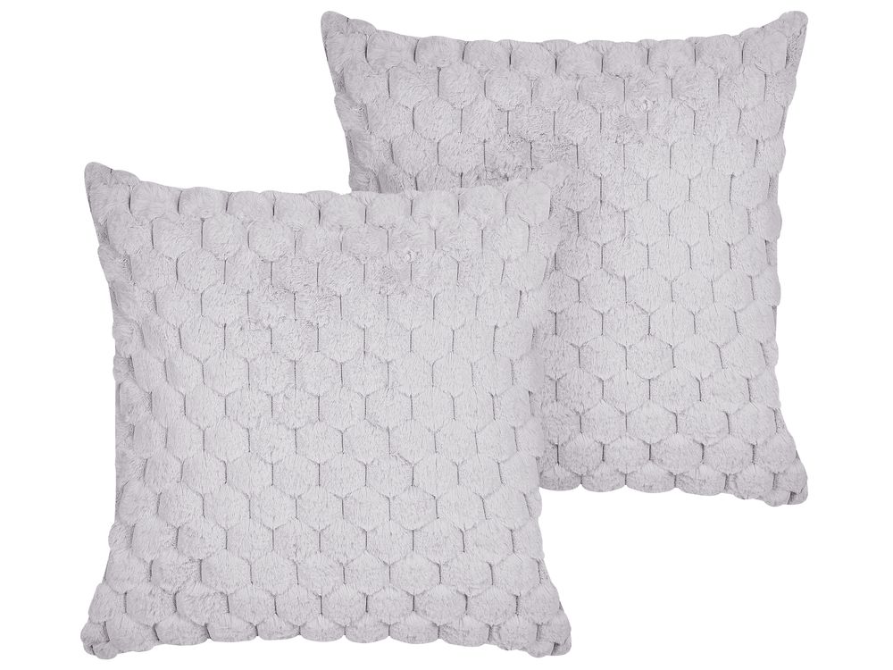 Set di 2 cuscini PURSLANE 43 x 43 cm Finta pelliccia Grigio chiaro Trama geometrica