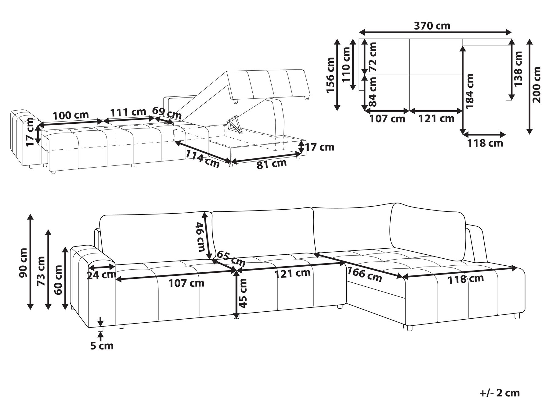 Left Hand 4 Seater Fabric Corner Sofa Bed with Storage Light Brown INNVIK_950249