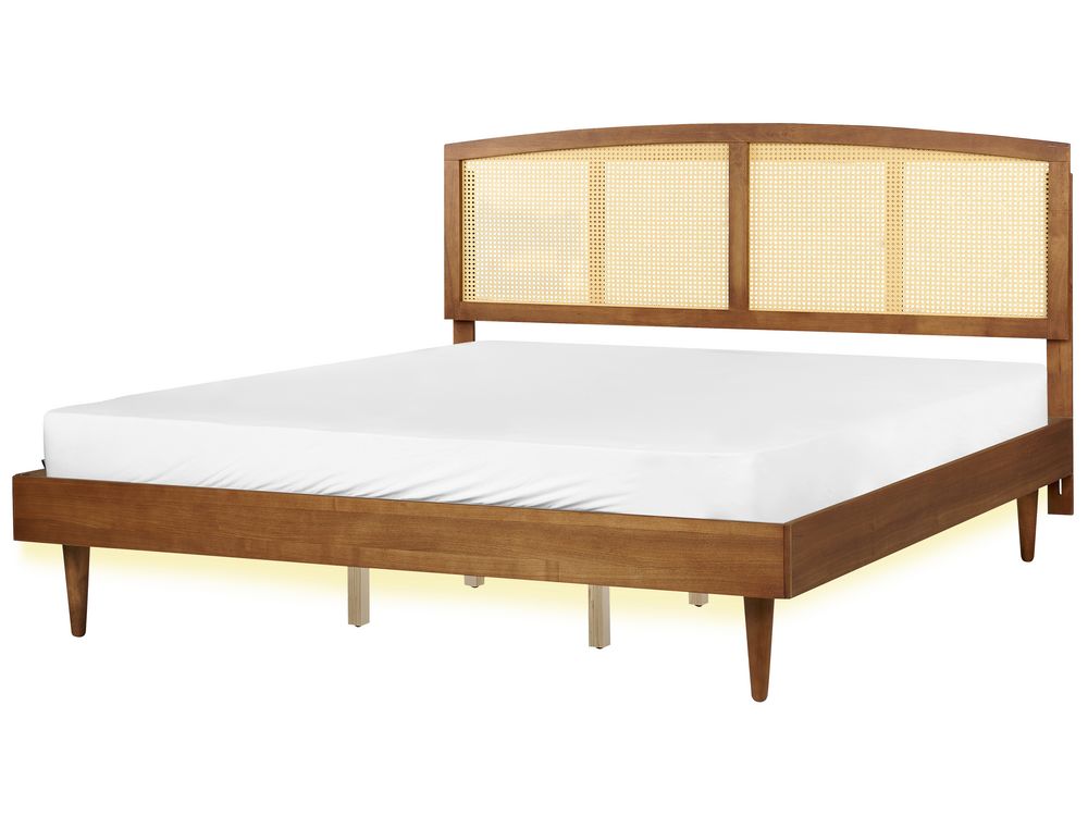 EU Super King Size Bed with LED Light Wood VARZY Beliani