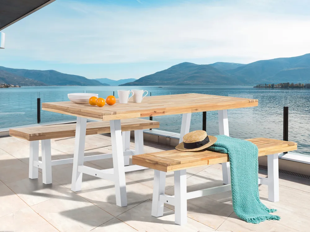 Panchina da giardino SCANIA 140 cm Legno d'acacia Bianco