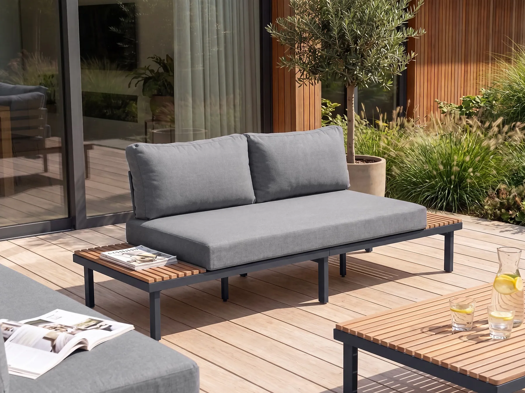 Garden Sofa 2 Seater FIVIZZANO Acacia Wood Dark Grey_1159489