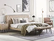 Bed Faux Leather ESSONNE 160 x 200 cm (EU King Size) Beige_1177700