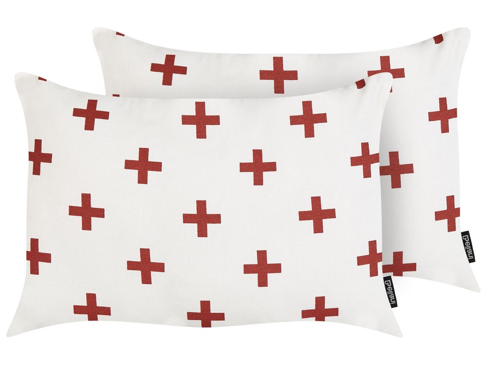 Dekokissen 2er Set VELLEIA 50 x 35 cm Baumwolle Weiss Geometrisches Muster