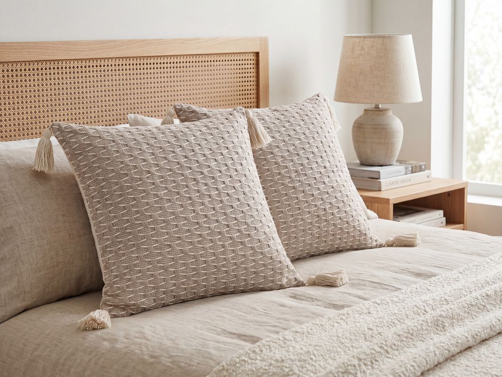 Set di 2 cuscini HAKONE 42 x 42 cm Tortora Trama geometrica