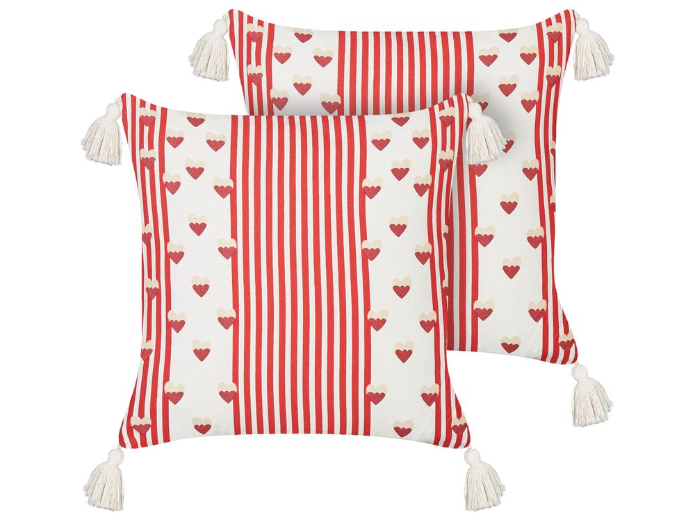 Dekokissen 2er Set BANKSIA 45 x 45 cm Baumwolle Rot Streifenmuster