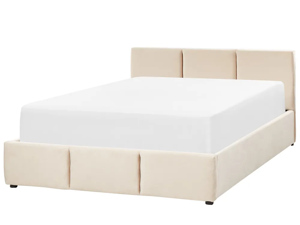 Ottoman Bed BOUSSE Velvet Light Beige 140 x 200 cm (EU Double)_862614