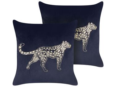 Set of 2 Velvet Cushions Animal Motif 45 x 45 cm Black MARULA