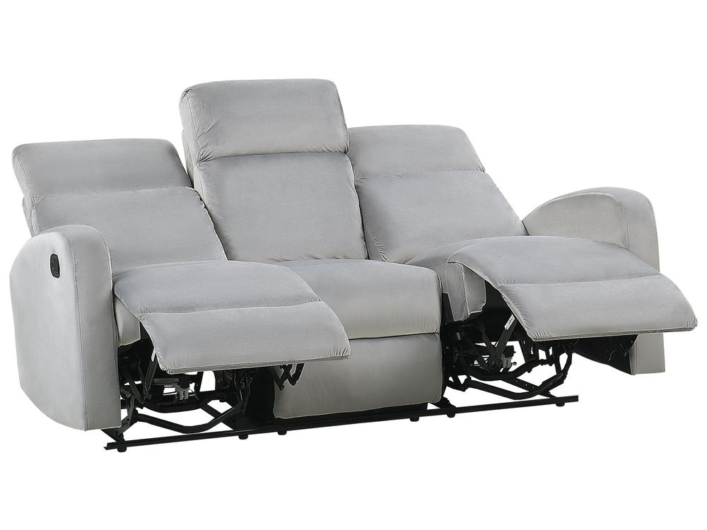 3 Seater Velvet Manual Recliner Sofa Light Grey VERDAL Beliani