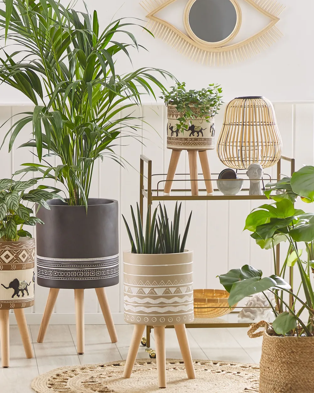 Support pot plante en rotin et bois H73cm ROTIN | Maisons du Monde