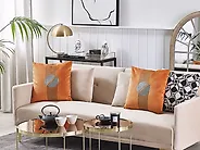 Lot de 2 coussins décoratifs CEROPEGIA 45 x 45 cm Velours Orange Motif géométrique_1178151