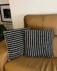 Set of 2 Decorative Cushions YONCALI 45 x 45 cm Cotton Black Checked_1051788