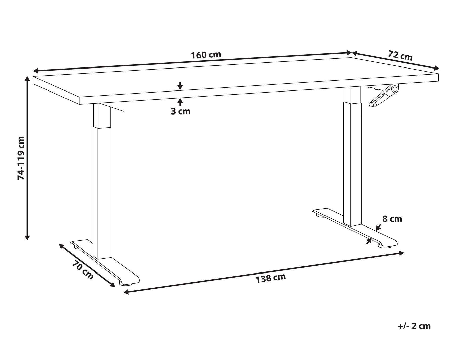 Scrivania manuale regolabile in altezza DESTINES 160 cm 72 cm Bianco/Nero_898942