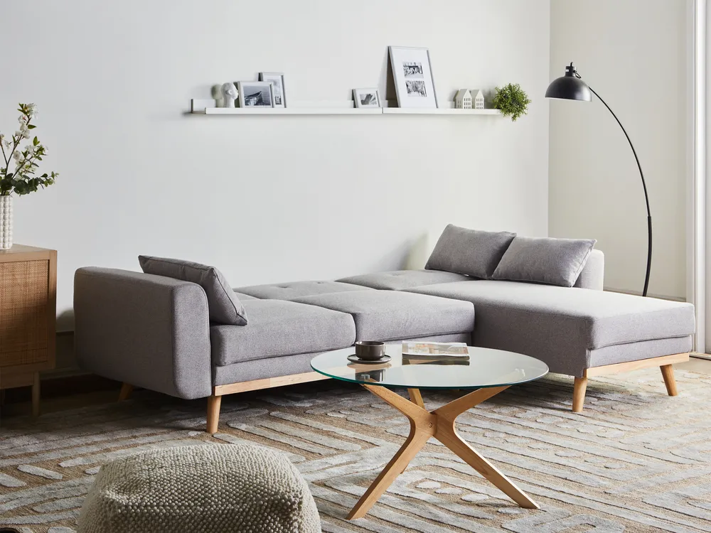 Corner Sofa Bed 3 Seater KAARINA Fabric Grey Left Hand_981824